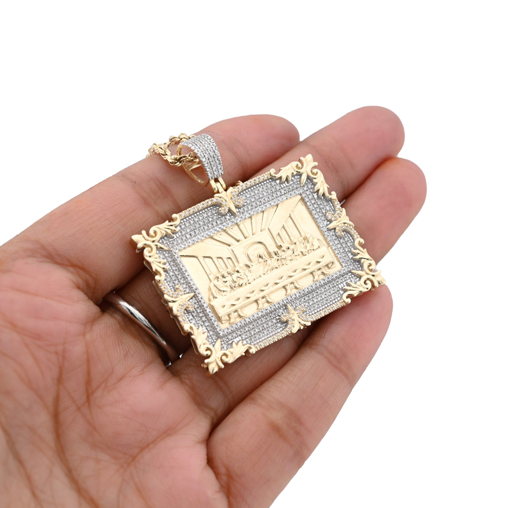 10K Yellow Gold 0.80 CT Natural Diamond Last Supper Pendant Rectangular Men Women Charm 41.6 MM 14.7 g
