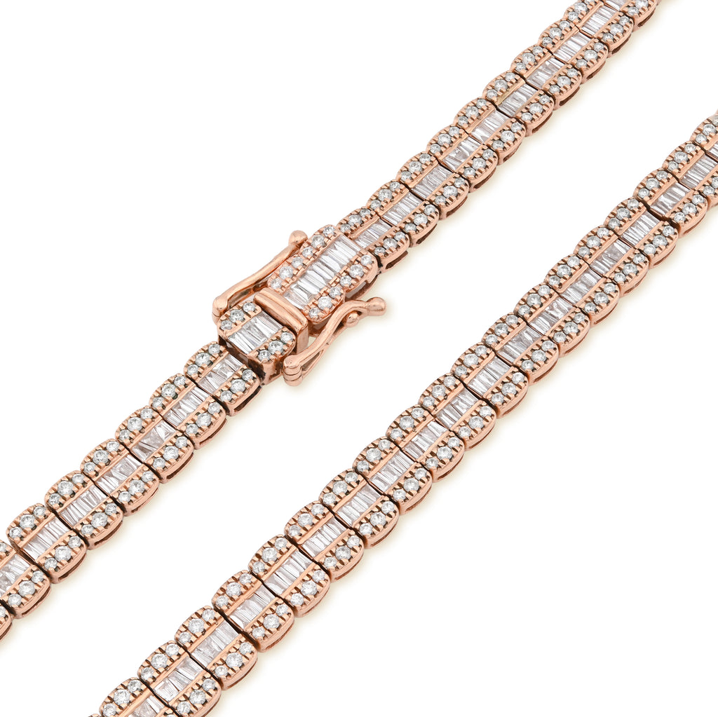 10K Rose Gold 15.4CT Natural Diamond Round/Baguette 7MM tennis Chain 7MM Men Women Necklace