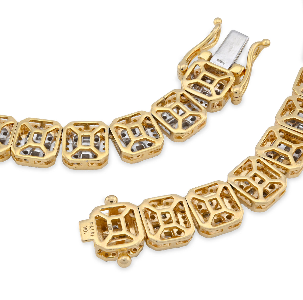 10K Yellow Gold 14.71CT Baguette Natural Diamond 77.3G Tennis Chain Men Women 8MM Necklace