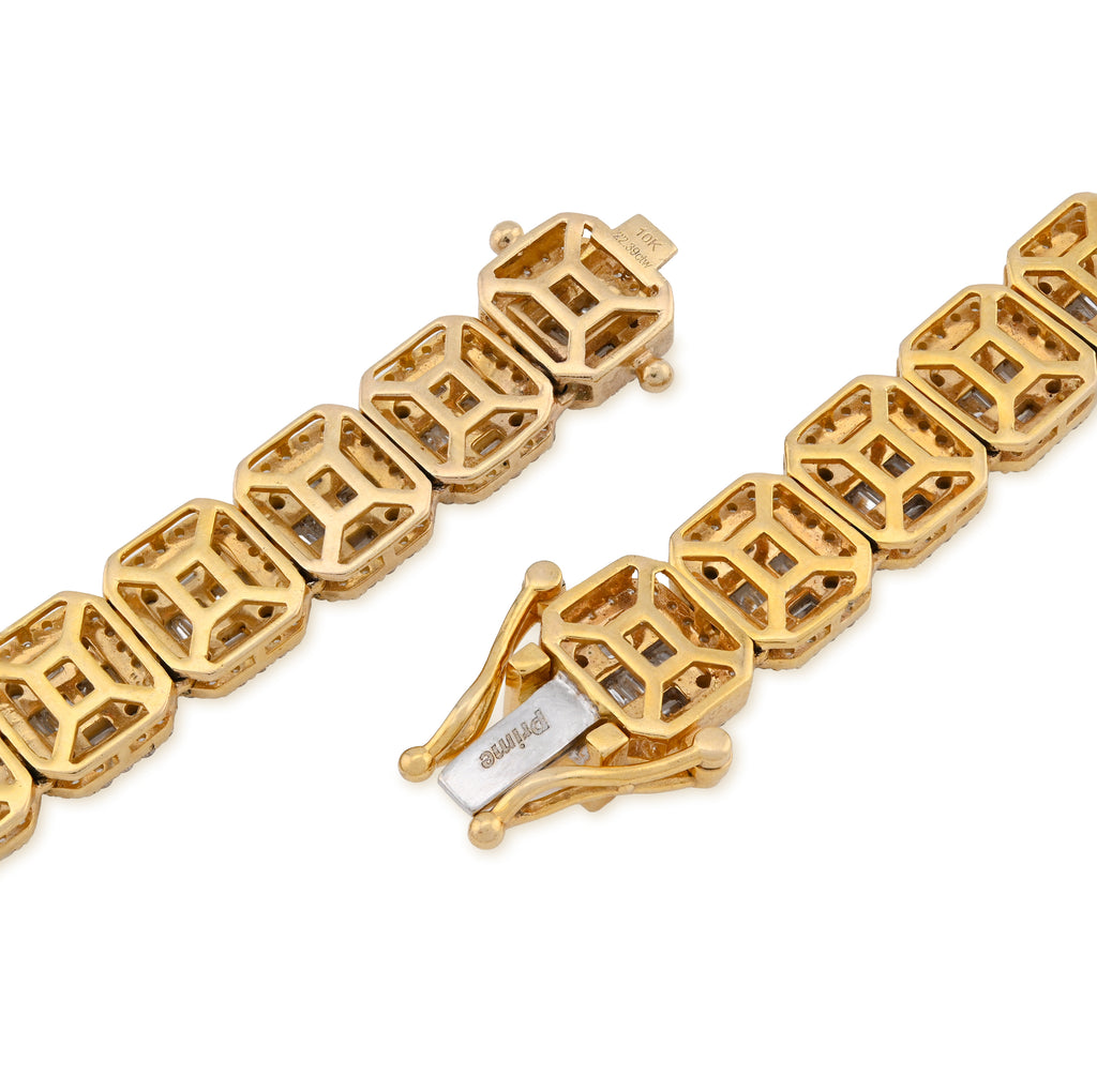 10K Yellow Gold 22.39CT Natural Diamond Baguette/Round 10MM Tennis 22" Chain Men Women 87g Necklace