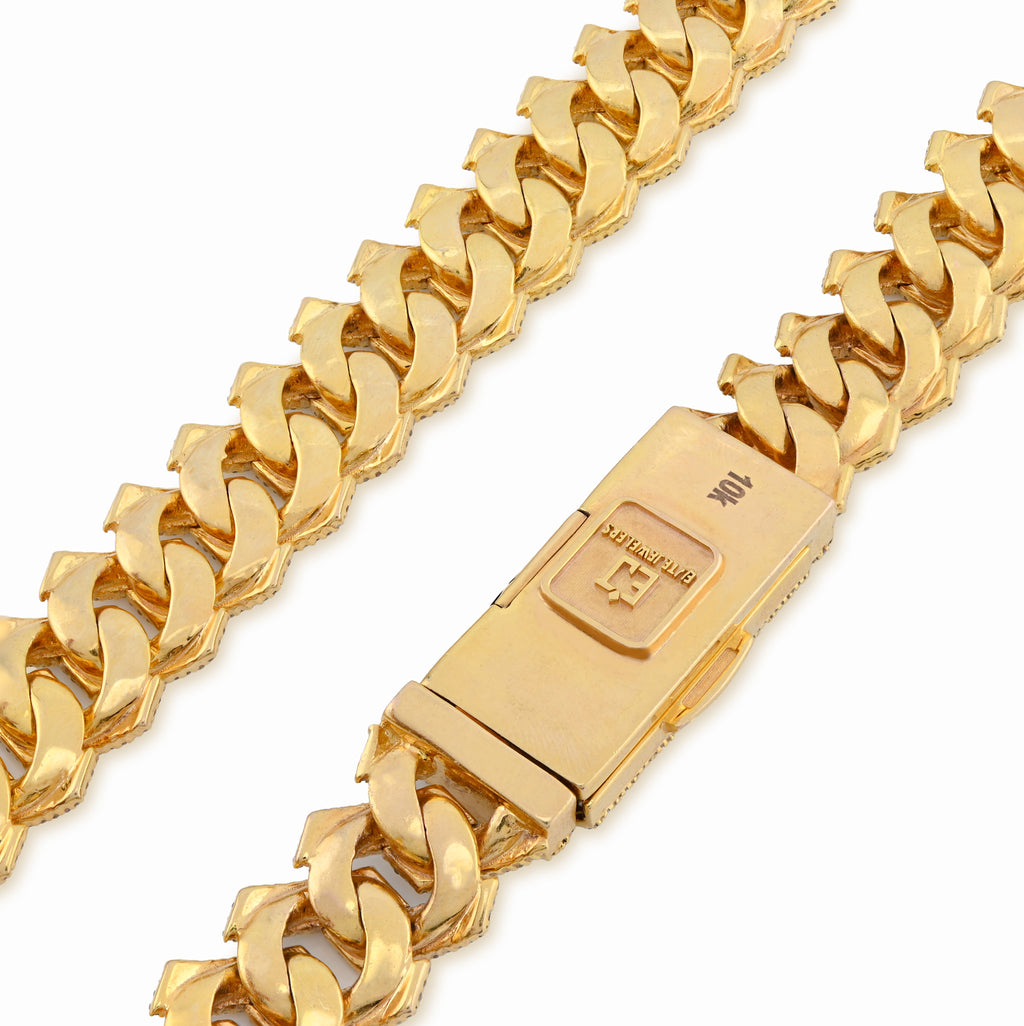 10K Yellow Gold 23.5CT Natural Diamond 14MM Cuban Link Chain 22" Men Necklace 169.6g