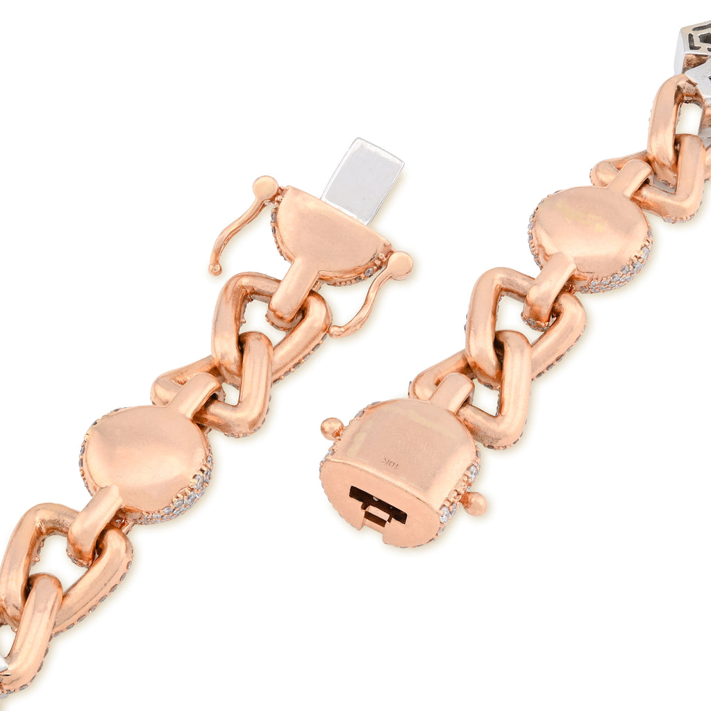 10K Rose/White Gold 2 Tone 28CT Natural Diamond Round/Baguette Cross & Infinity Link Chain 22" Necklace