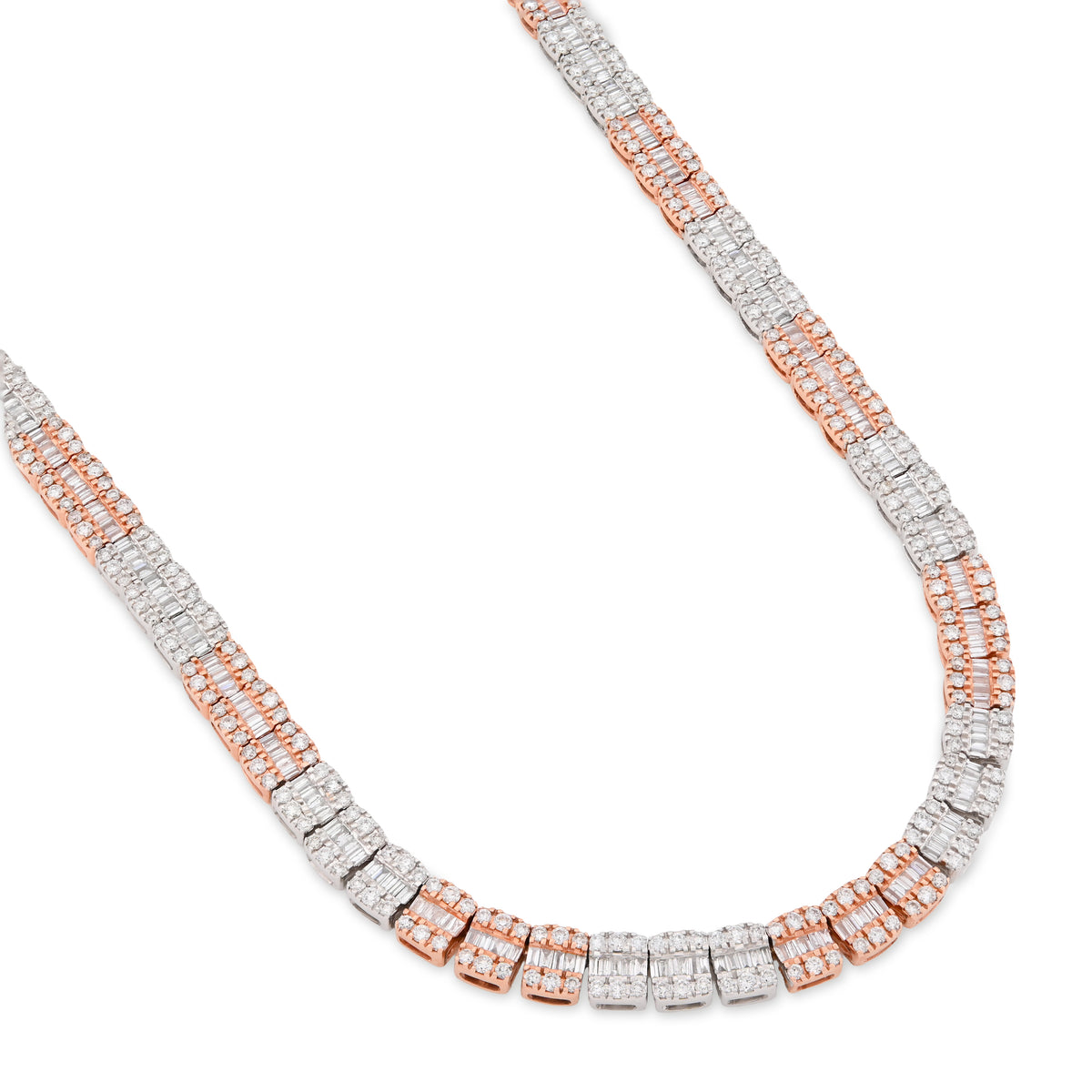 10K Rose/White Gold 9CT Natural Diamond Round/Baguette Tennis Chain 5MM Men Women 20" Chain