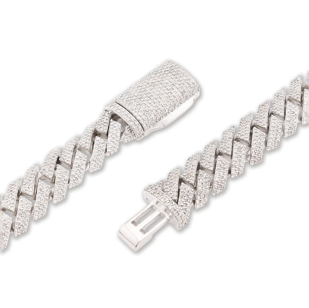 925 Sterling Silver 14.83 CT Natural Diamond 12 MM Snake Cuban Link Necklace 18" Men Chain 96.7 g