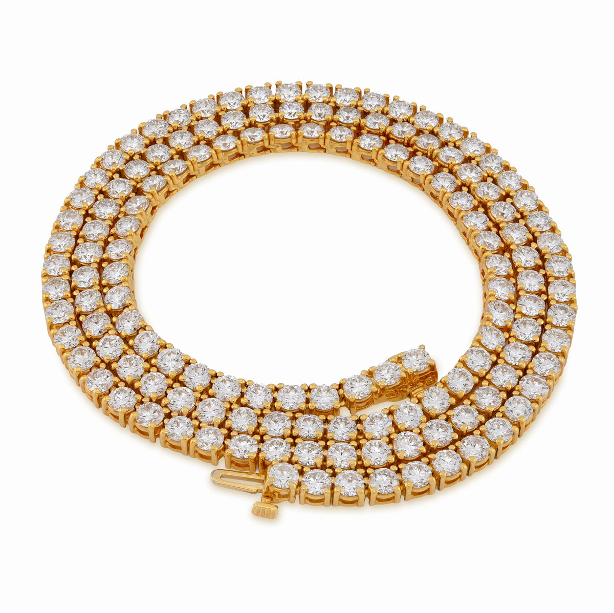 10K Yellow Gold 25.8CT Lab Diamond 25 pointer 22" Tennis Chain 3.5MM Men Women Necklace