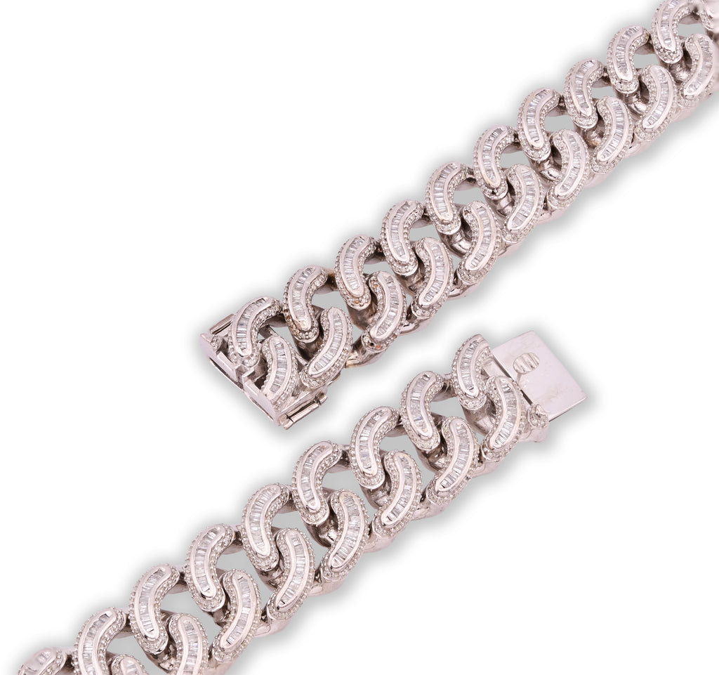 10K White Gold Natural Diamond 26.5 CT Round/Baguette Natural Diamond 17MM Cuban Link Chain 23" Men Necklace