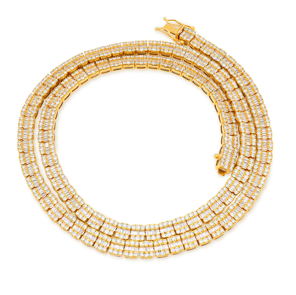 10K Yellow Gold 10.43CT Natural Diamond Round/Baguette 22" Tennis Necklace 5.5MM Men Women Chain