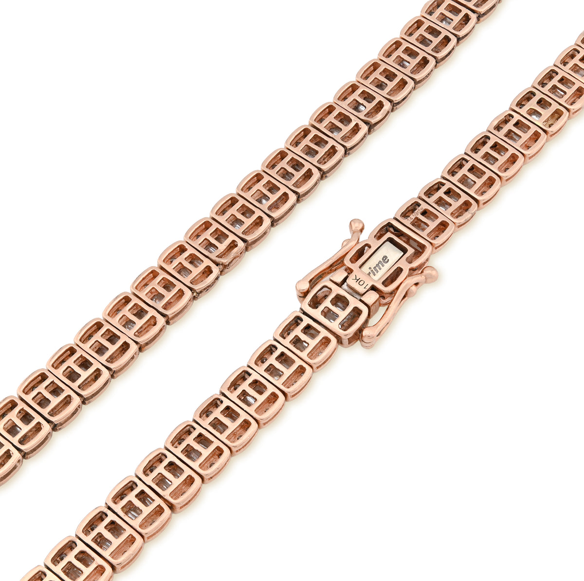 10K Rose Gold 15.4CT Natural Diamond Round/Baguette 7MM tennis Chain 7MM Men Women Necklace