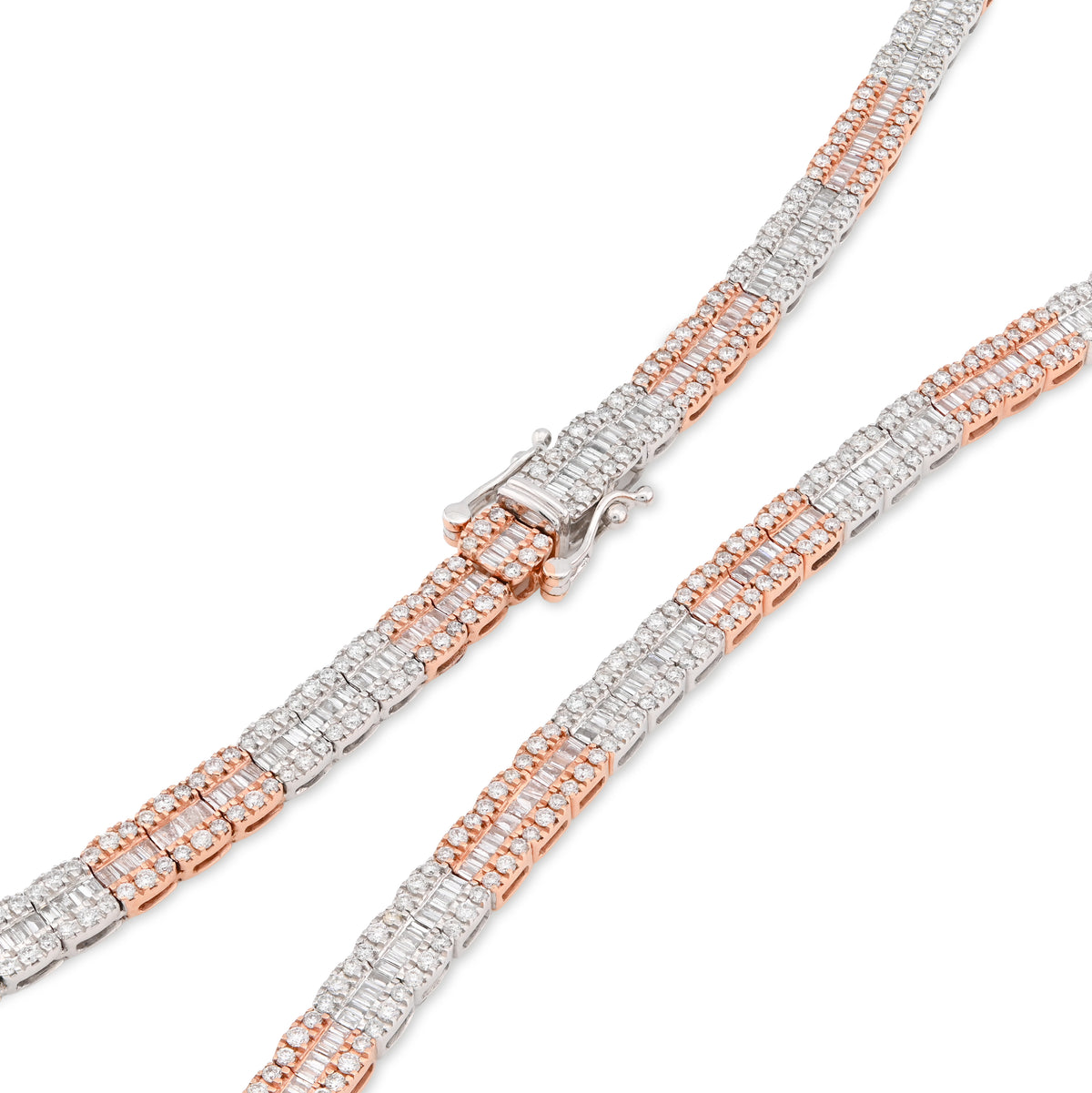 10K Rose/White Gold 9CT Natural Diamond Round/Baguette Tennis Chain 5MM Men Women 20" Chain