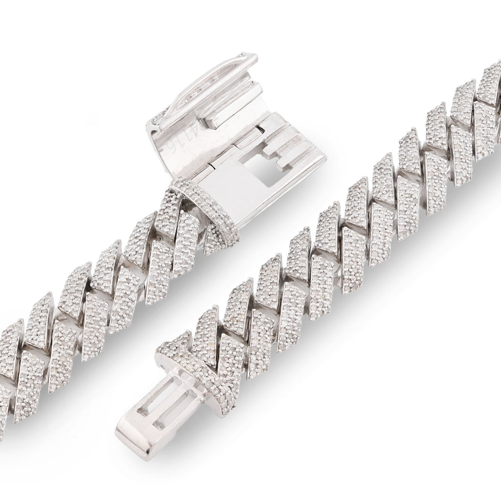 925 Sterling Silver 14.83 CT Natural Diamond 12 MM Snake Cuban Link Necklace 18" Men Chain 96.7 g