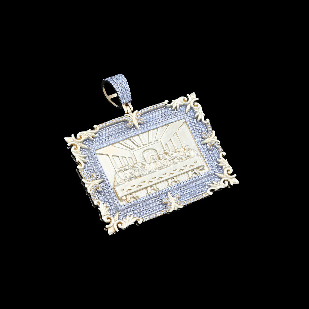 10K Yellow Gold 0.80 CT Natural Diamond Last Supper Pendant Rectangular Men Women Charm 41.6 MM 14.7 g