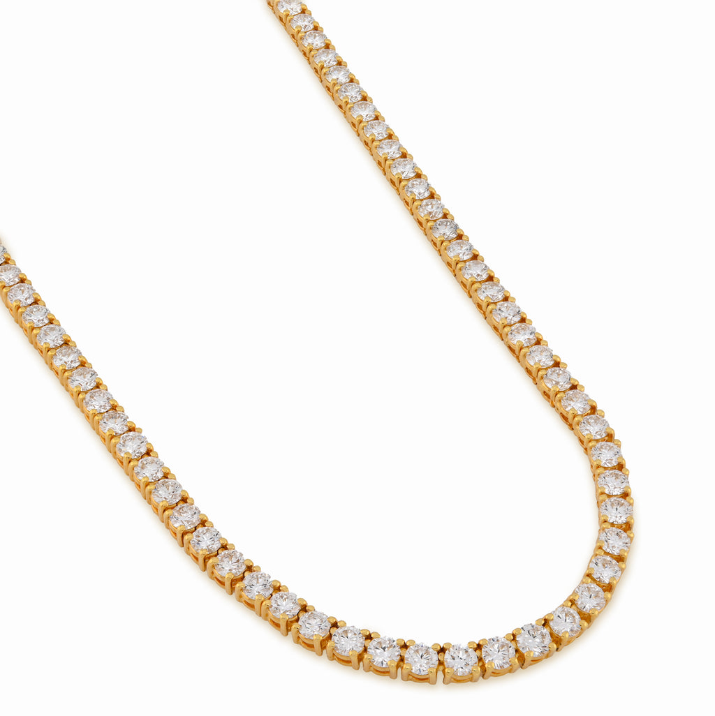 10K Yellow Gold 25.8CT Lab Diamond 25 pointer 22" Tennis Chain 3.5MM Men Women Necklace