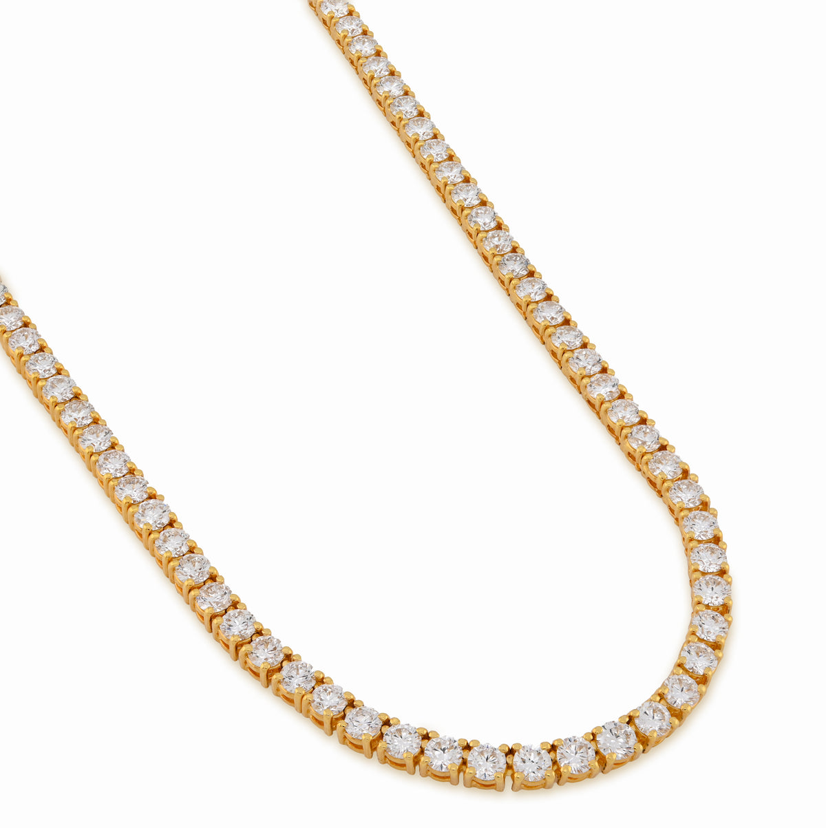 10K Yellow Gold 25.8CT Lab Diamond 25 pointer 22" Tennis Chain 3.5MM Men Women Necklace