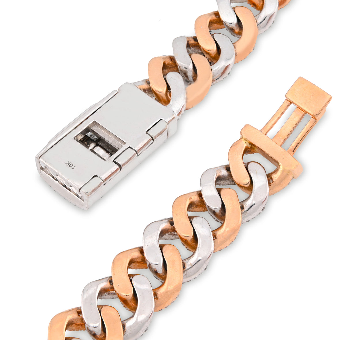 10K Rose/White Gold 21.48CT Natural Round/Baguette Diamond 22" Cuban Link Chain 12MM Necklace