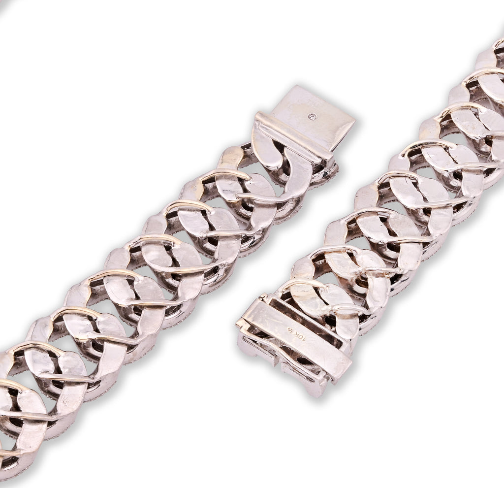 10K White Gold Natural Diamond 26.5 CT Round/Baguette Natural Diamond 17MM Cuban Link Chain 23" Men Necklace
