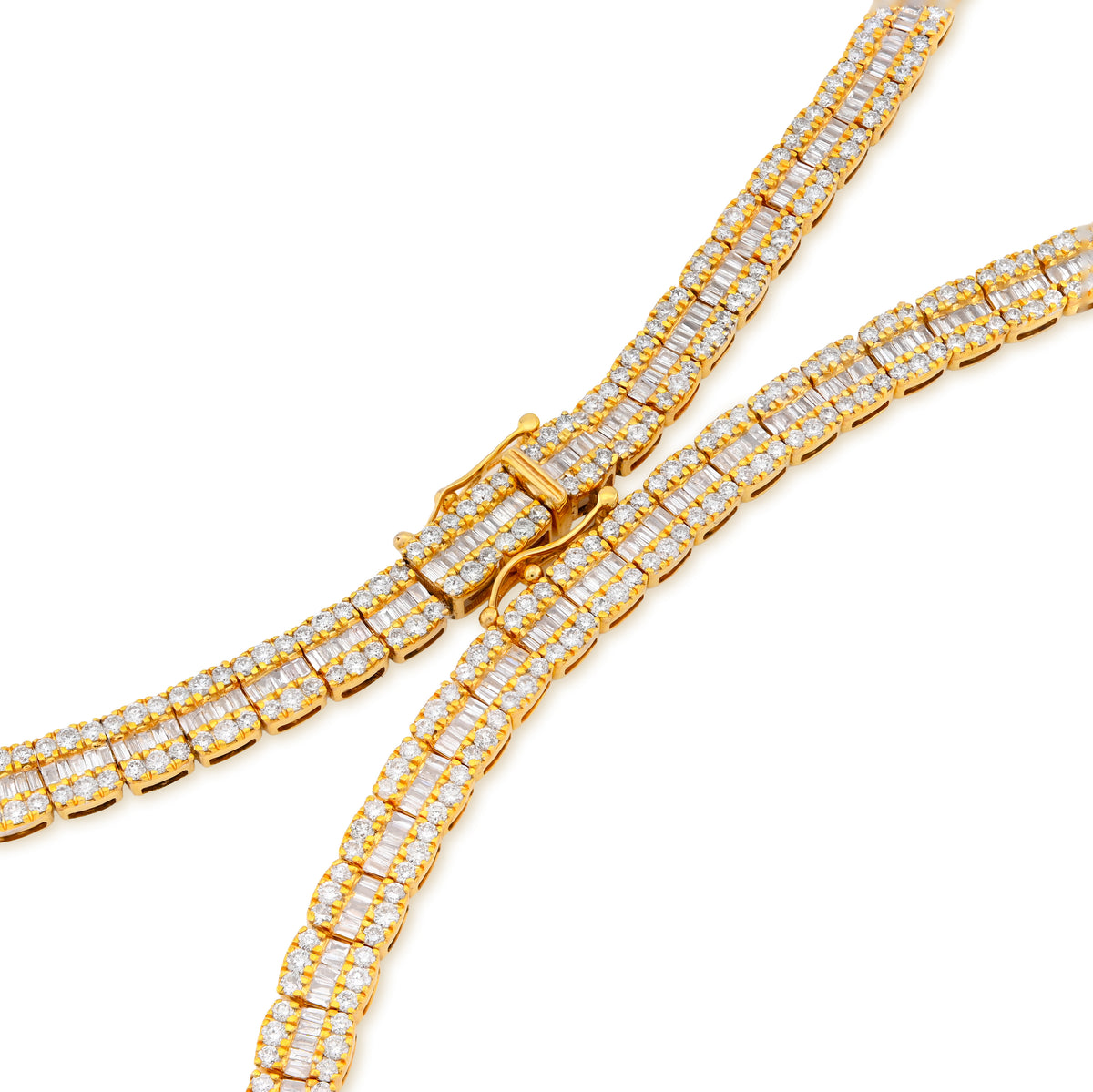 10K Yellow Gold 10.43CT Natural Diamond Round/Baguette 22" Tennis Necklace 5.5MM Men Women Chain