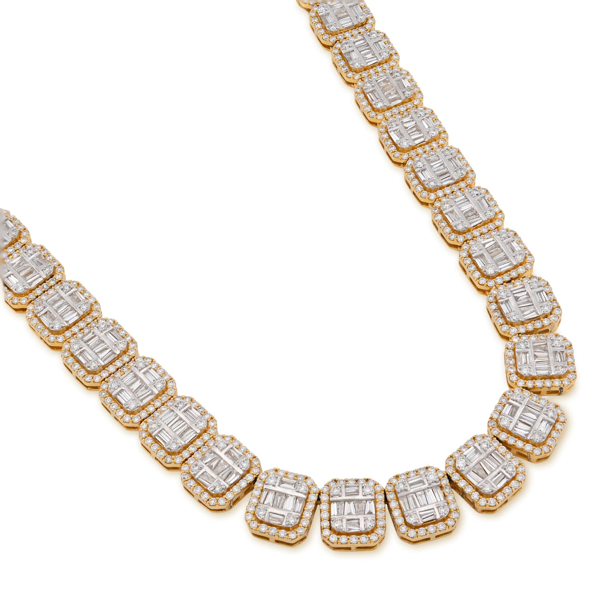 10K Yellow Gold 22.39CT Natural Diamond Baguette/Round 10MM Tennis 22" Chain Men Women 87g Necklace