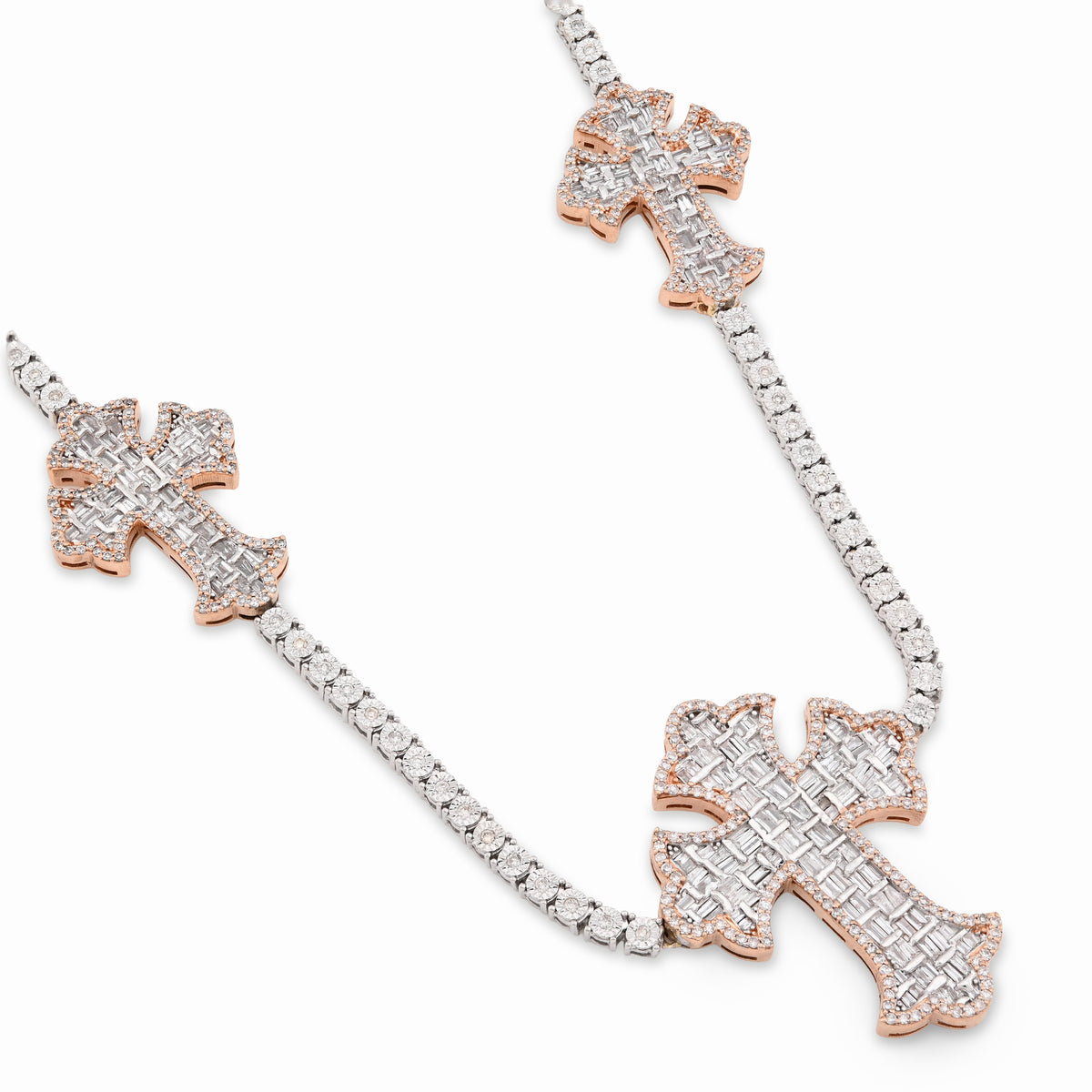 10K Rose/White 2 Tone Natural Diamond 4CT Round/Baguette 22" Tennis Chain 2.8MM Men Women Necklace