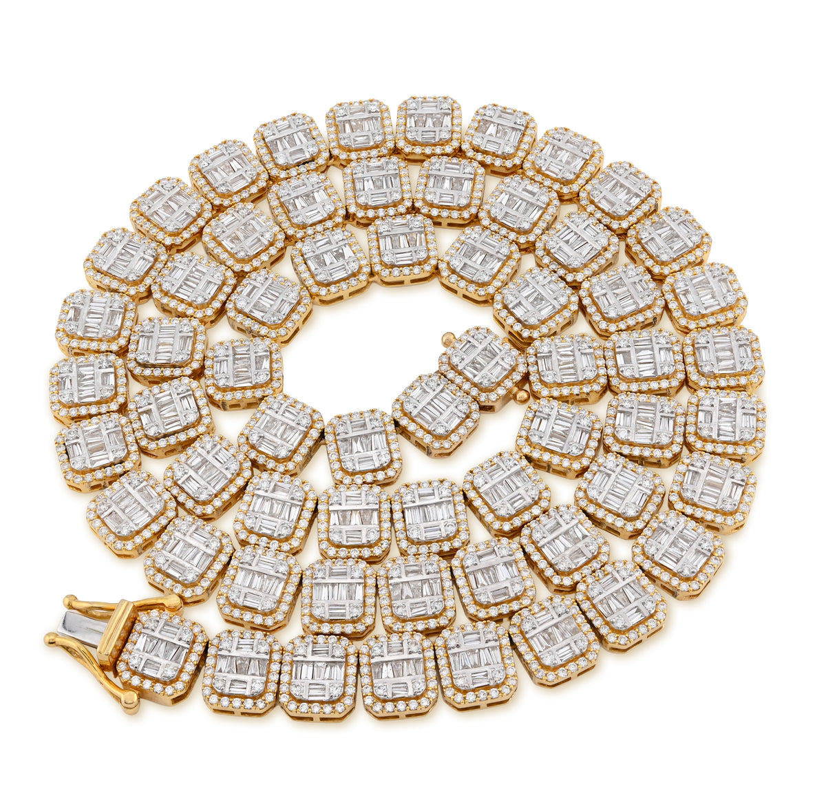 10K Yellow Gold 22.39CT Natural Diamond Baguette/Round 10MM Tennis 22" Chain Men Women 87g Necklace