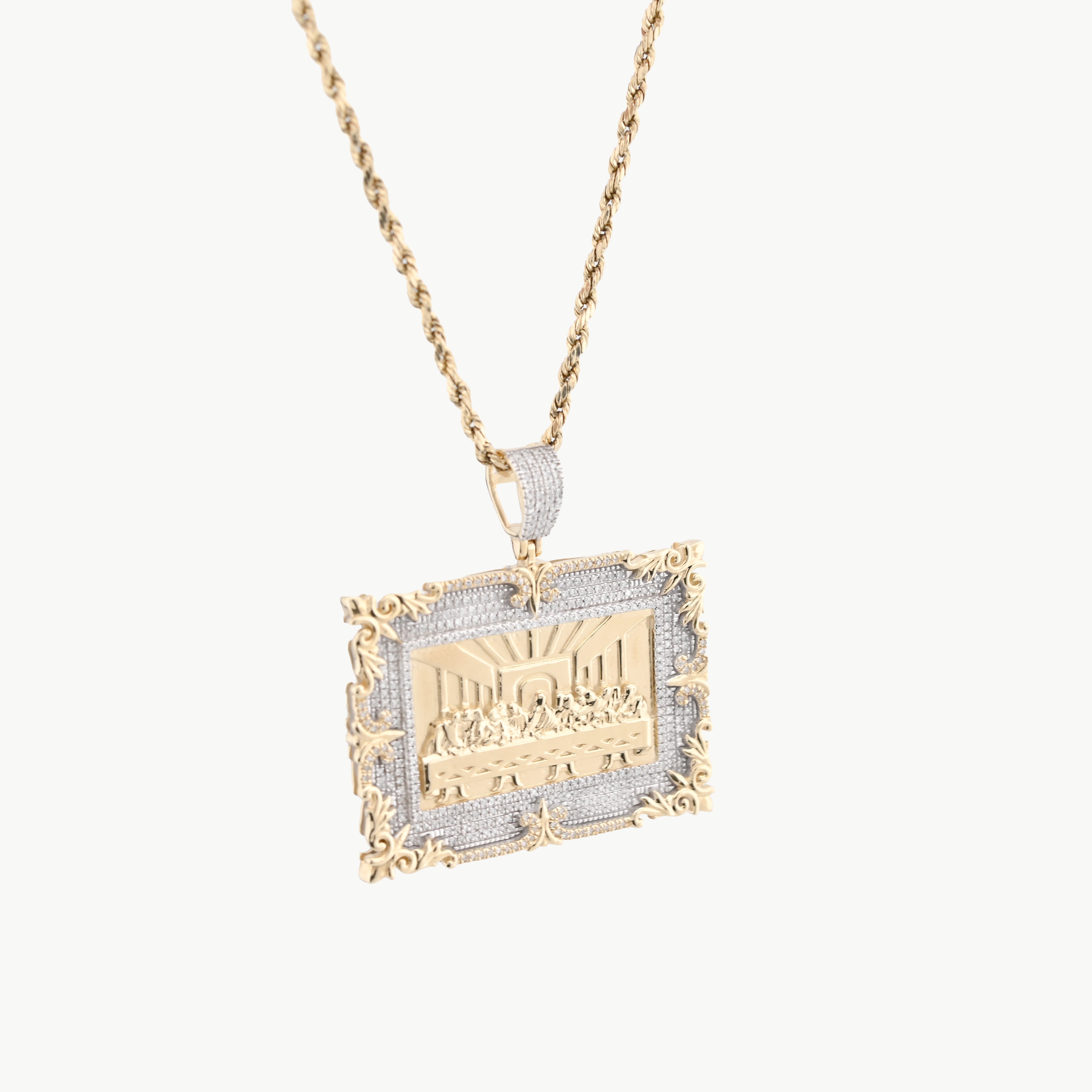 10K Yellow Gold 0.80 CT Natural Diamond Last Supper Pendant Rectangular Men Women Charm 41.6 MM 14.7 g