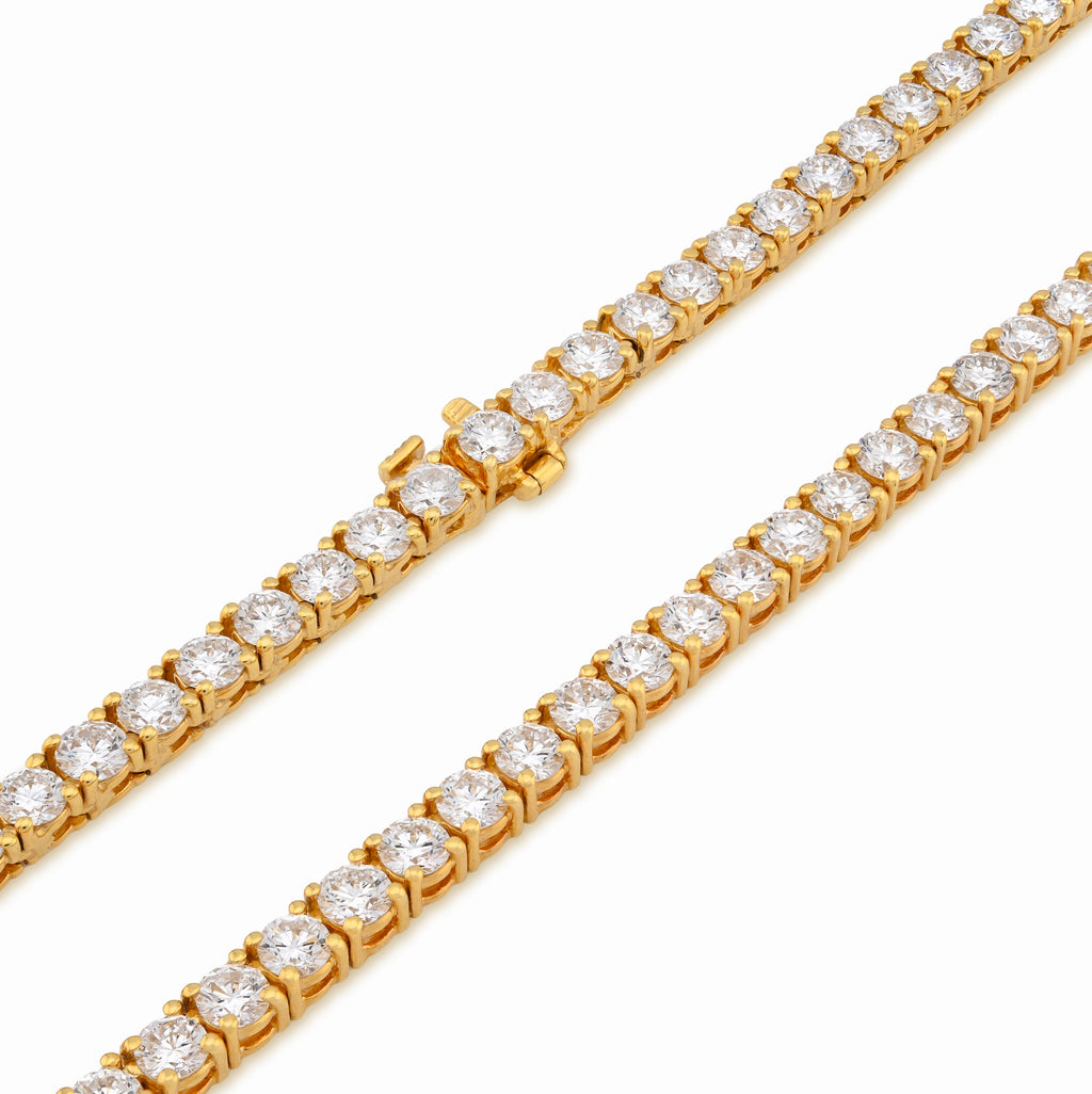 10K Yellow Gold 25.8CT Lab Diamond 25 pointer 22" Tennis Chain 3.5MM Men Women Necklace