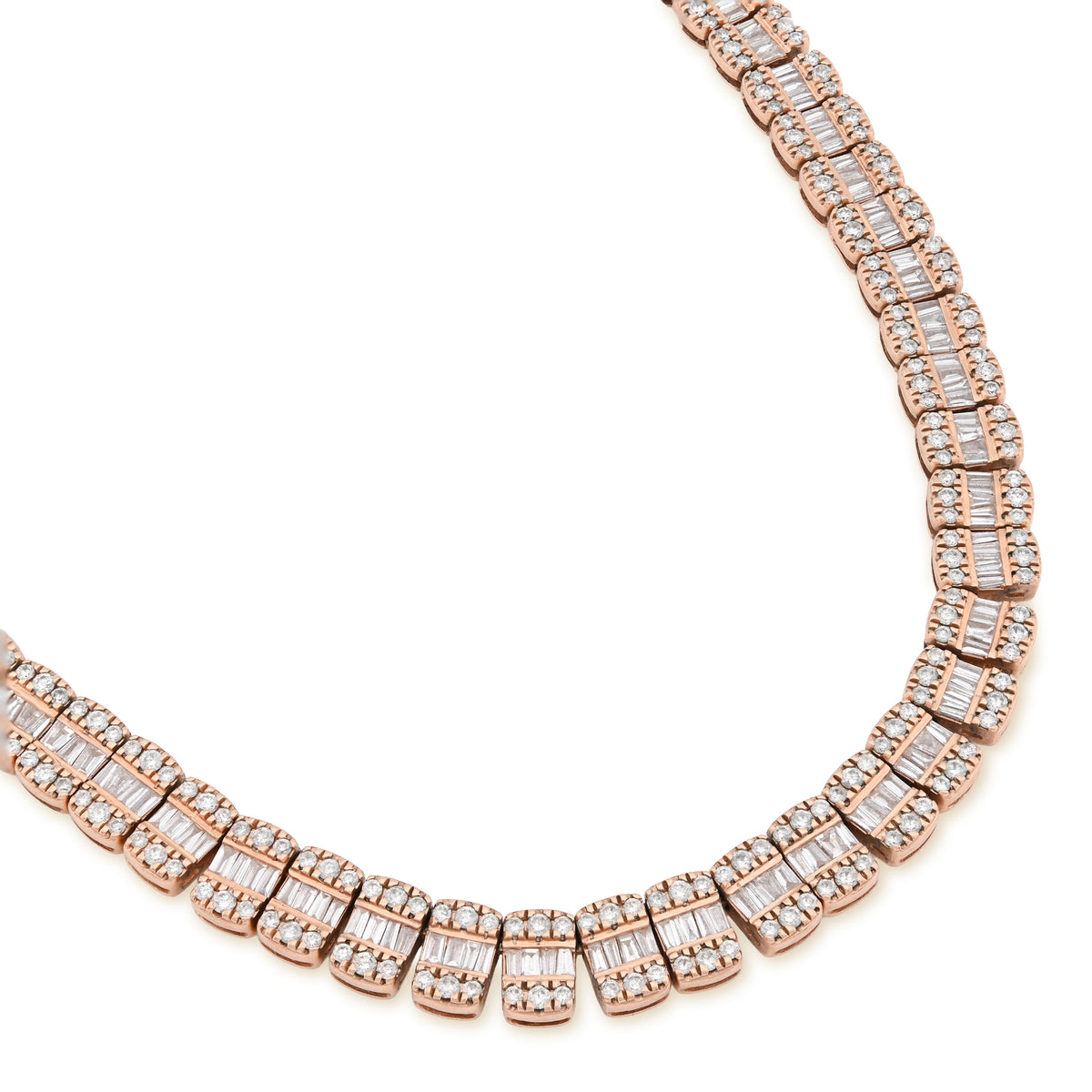 10K Rose Gold 15.4CT Natural Diamond Round/Baguette 7MM tennis Chain 7MM Men Women Necklace