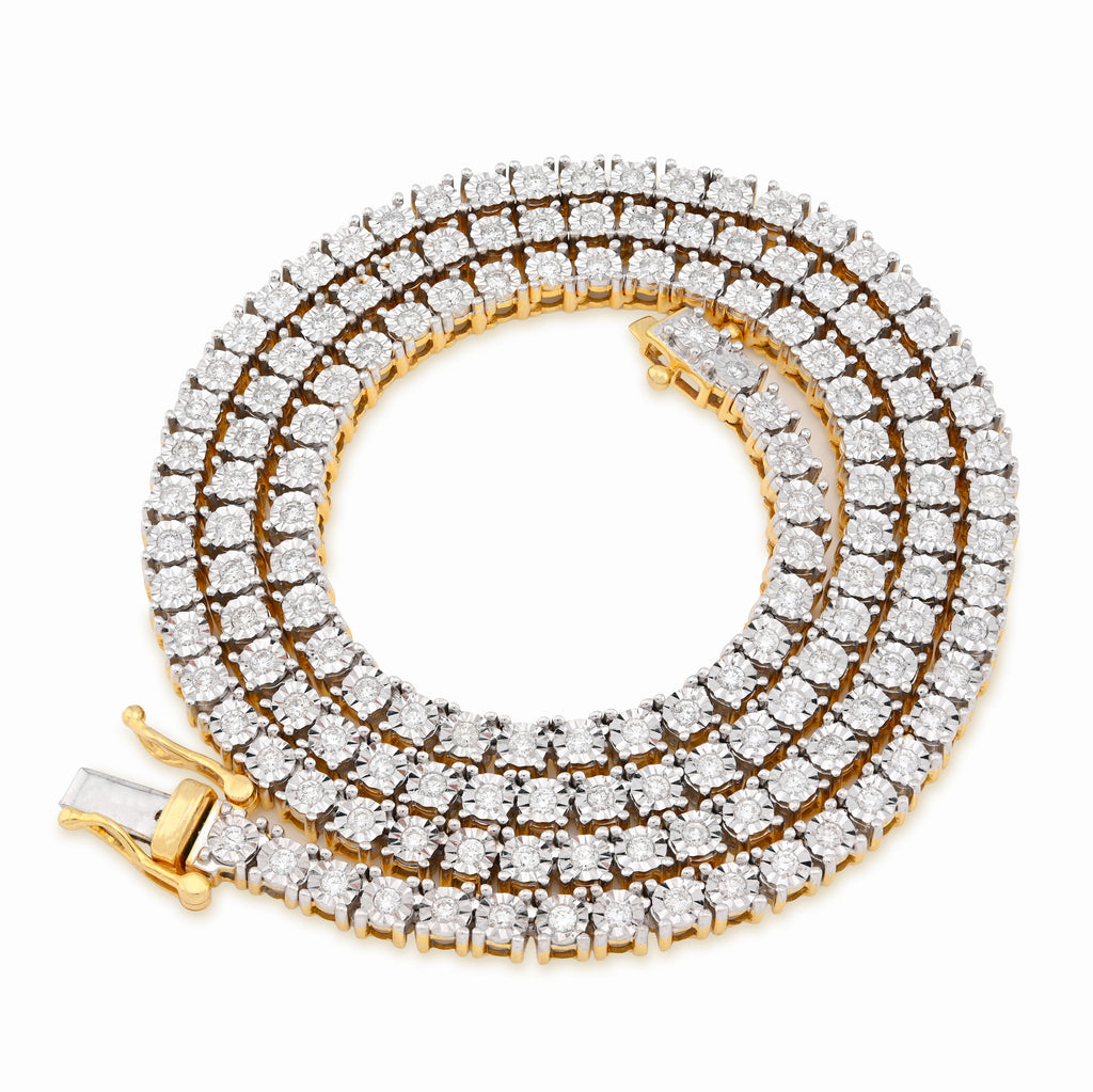10K Yellow Gold 3.02CT Natural Diamond 20" Tennis Necklace 4MM Men Women Chain 22"