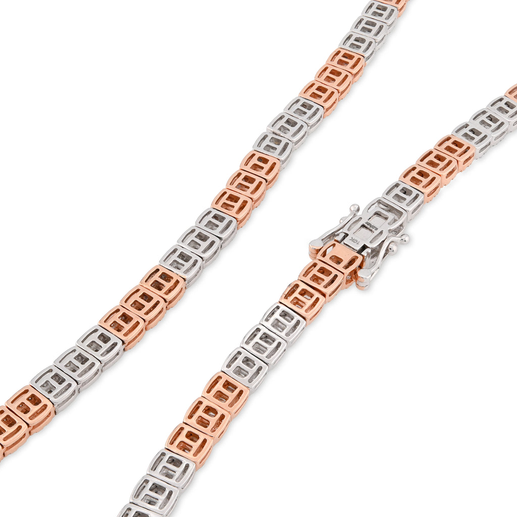 10K Rose/White Gold 9CT Natural Diamond Round/Baguette Tennis Chain 5MM Men Women 20" Chain