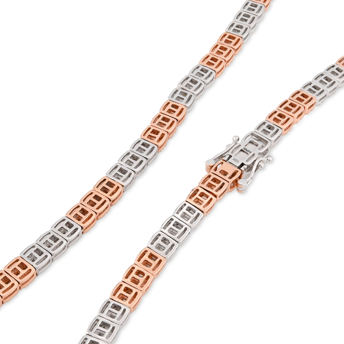 10K Rose/White Gold 9CT Natural Diamond Round/Baguette Tennis Chain 5MM Men Women 20" Chain