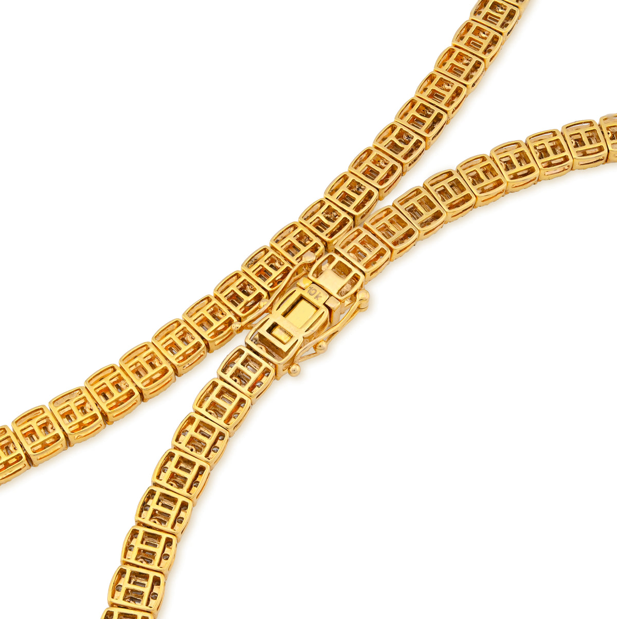 10K Yellow Gold 10.43CT Natural Diamond Round/Baguette 22" Tennis Necklace 5.5MM Men Women Chain