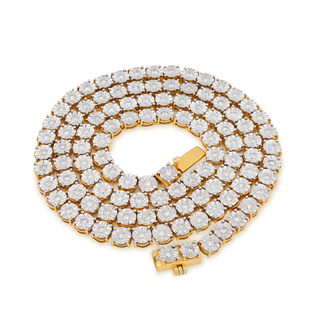 10K Yellow Gold 4.94CT Natural Diamond Tennis Chain 5.5MM Necklace 22"
