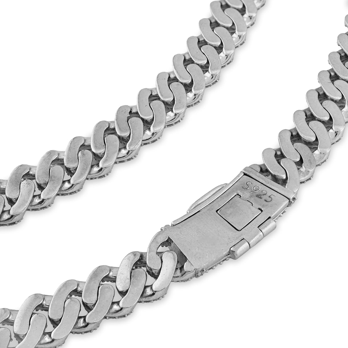 925 SS 20.61CT Lab Diamond 11MM Curb Cuban Link Chain 21" Men Necklace