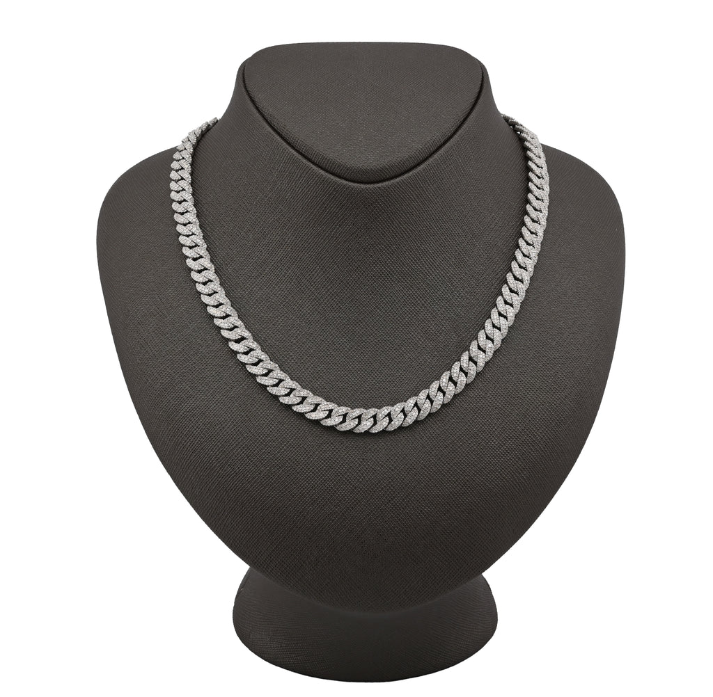 925 Sterling Silver 11.67 CT Natural Diamond 8 MM Cuban Link Necklace 22" Men Chain 72.6 g
