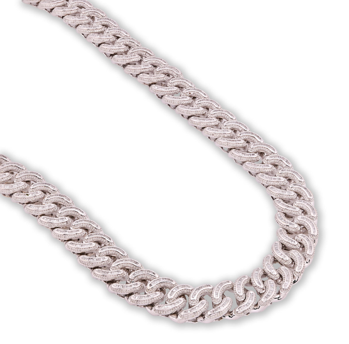 10K White Gold Natural Diamond 26.5 CT Round/Baguette Natural Diamond 17MM Cuban Link Chain 23" Men Necklace