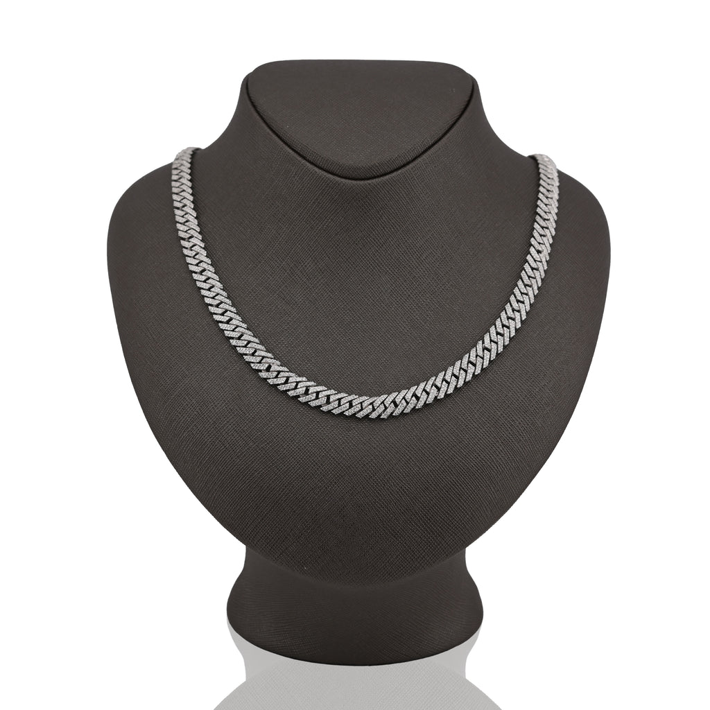 925 SS 9.7CT Natural Diamond Snake Cuban Link 8MM Chain Men Women 22" Necklace