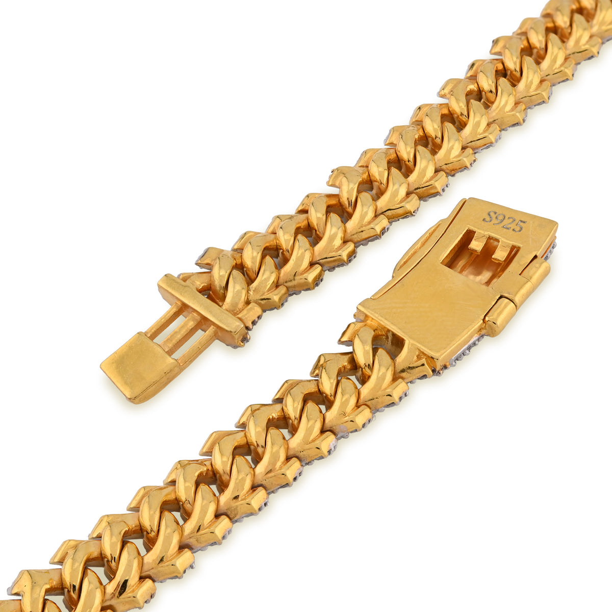 925 Yellow Silver 12.87CT 8MM Lab Diamond Snake Cuban Link Chain 21" Necklace