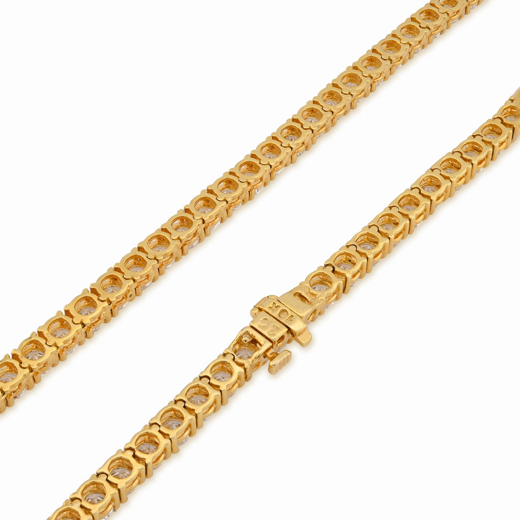 10K Yellow Gold 25.8CT Lab Diamond 25 pointer 22" Tennis Chain 3.5MM Men Women Necklace