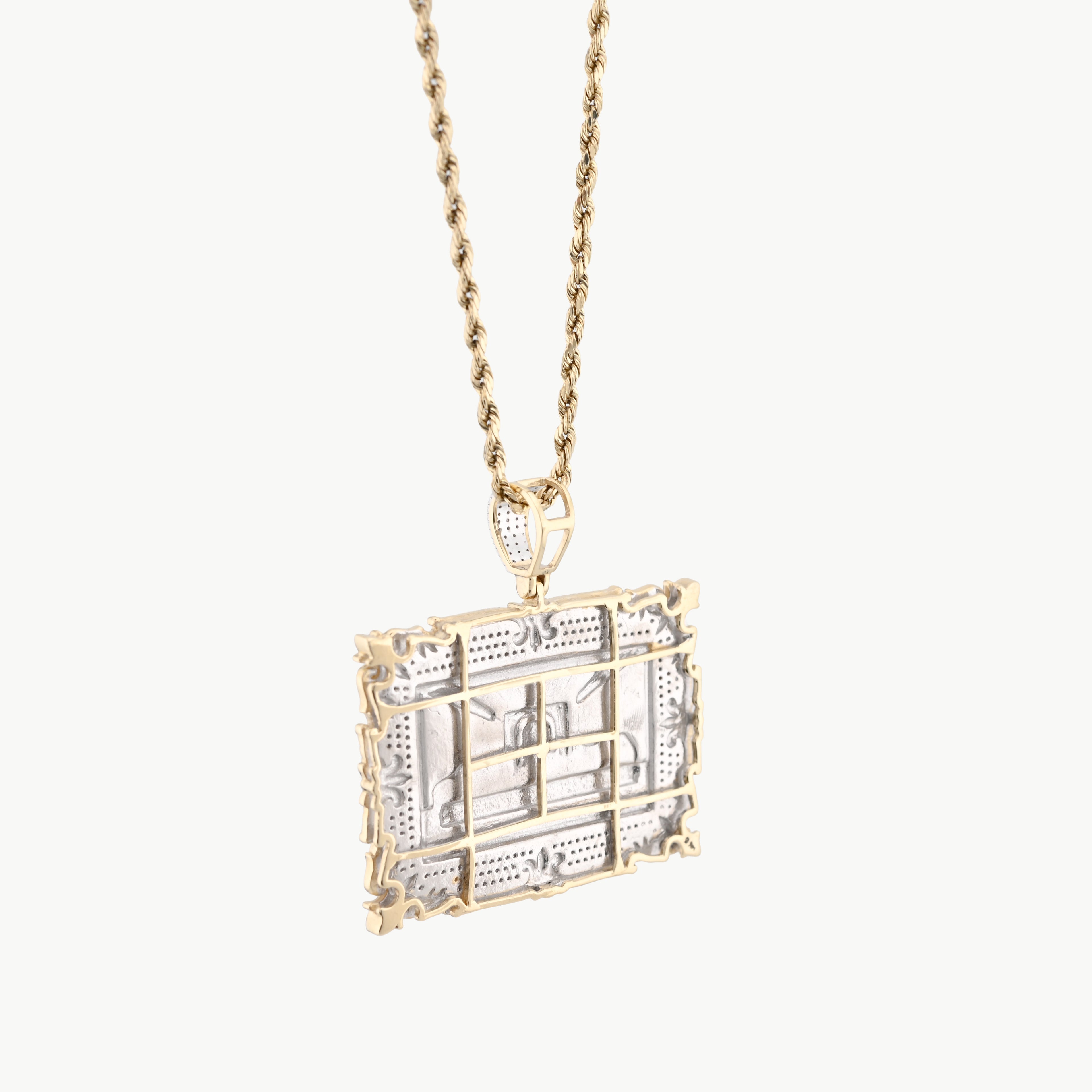 10K Yellow Gold 0.80 CT Natural Diamond Last Supper Pendant Rectangular Men Women Charm 41.6 MM 14.7 g