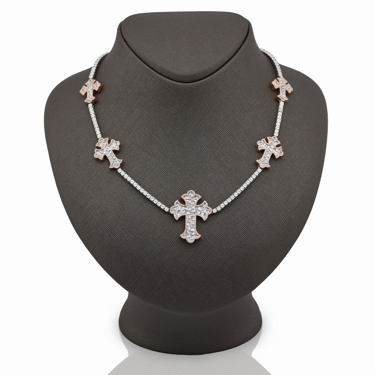 10K Rose/White 2 Tone Natural Diamond 4CT Round/Baguette 22" Tennis Chain 2.8MM Men Women Necklace