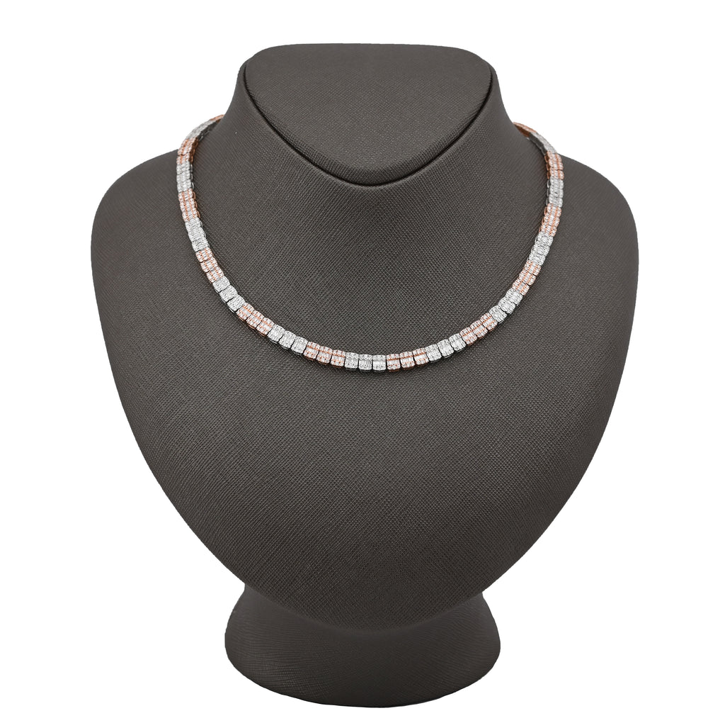 10K Rose/White Gold 9CT Natural Diamond Round/Baguette Tennis Chain 5MM Men Women 20" Chain