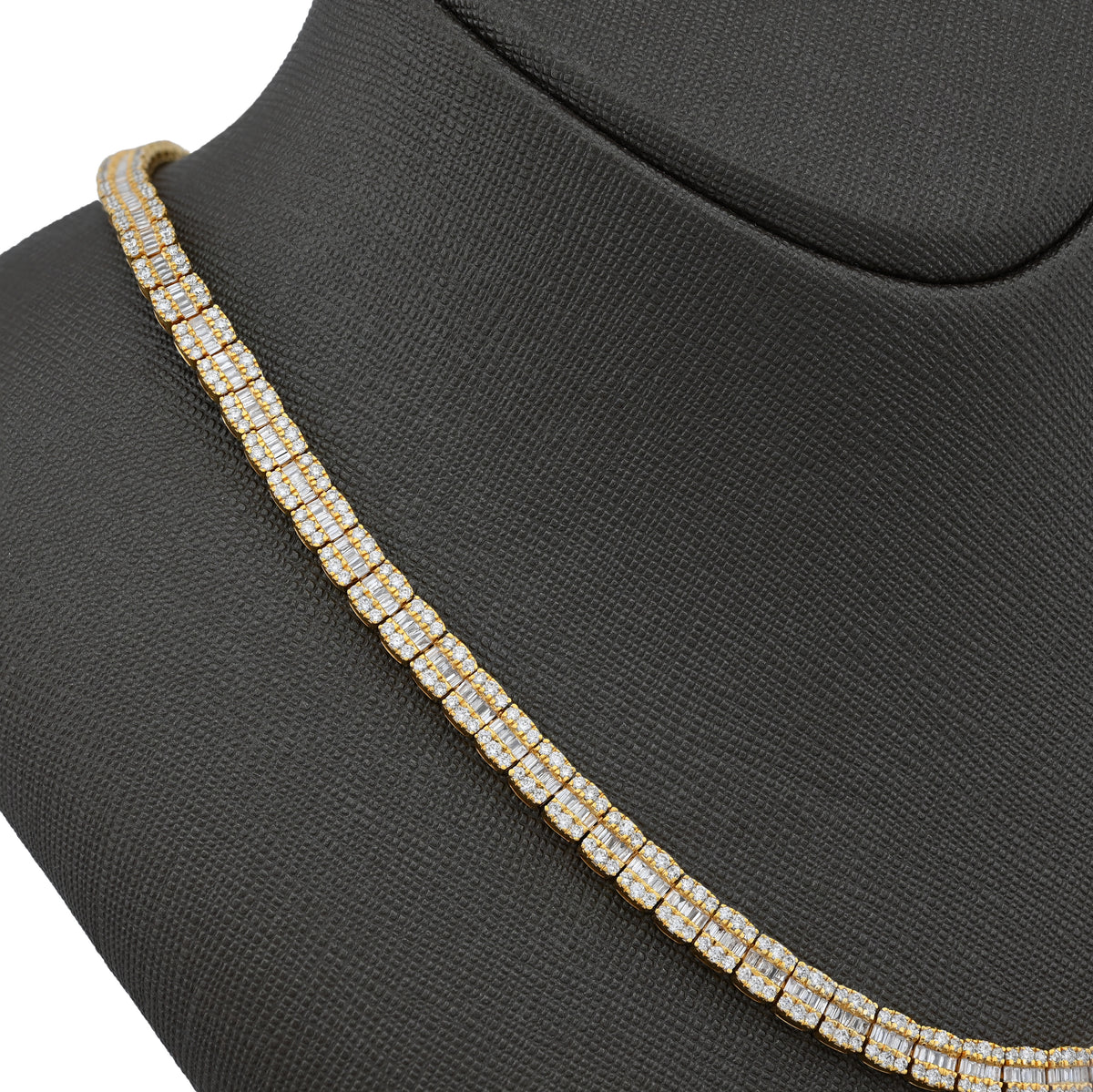 10K Yellow Gold 10.43CT Natural Diamond Round/Baguette 22" Tennis Necklace 5.5MM Men Women Chain