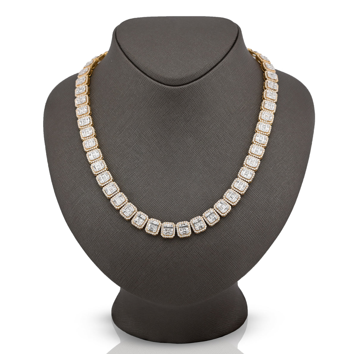 10K Yellow Gold 22.39CT Natural Diamond Baguette/Round 10MM Tennis 22" Chain Men Women 87g Necklace