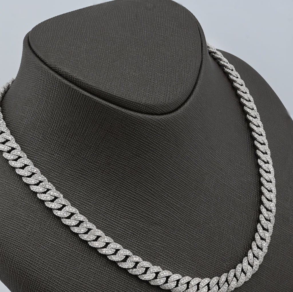 925 Sterling Silver 11.67 CT Natural Diamond 8 MM Cuban Link Necklace 22" Men Chain 72.6 g