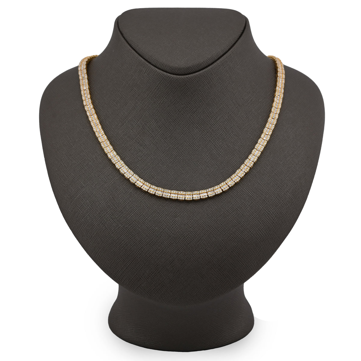 10K Yellow Gold 10.43CT Natural Diamond Round/Baguette 22" Tennis Necklace 5.5MM Men Women Chain