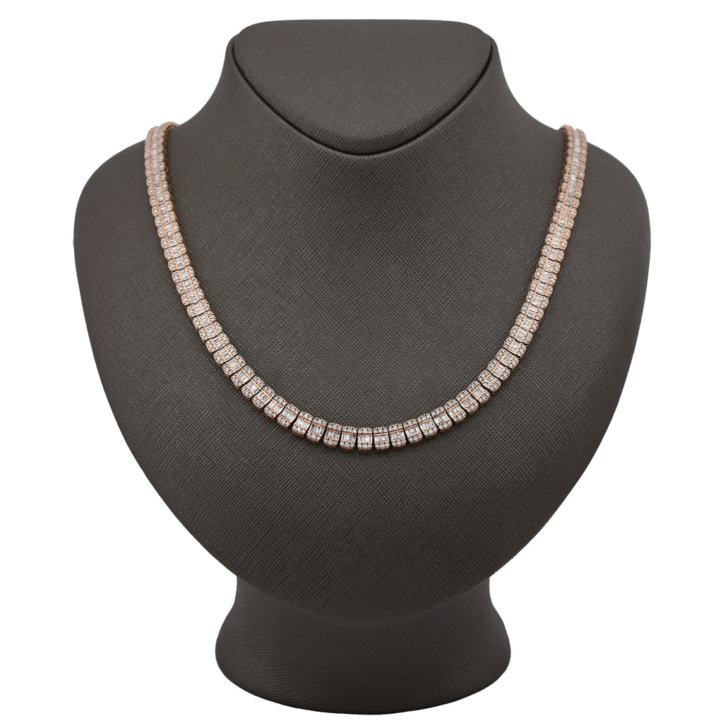 10K Rose Gold 15.4CT Natural Diamond Round/Baguette 7MM tennis Chain 7MM Men Women Necklace