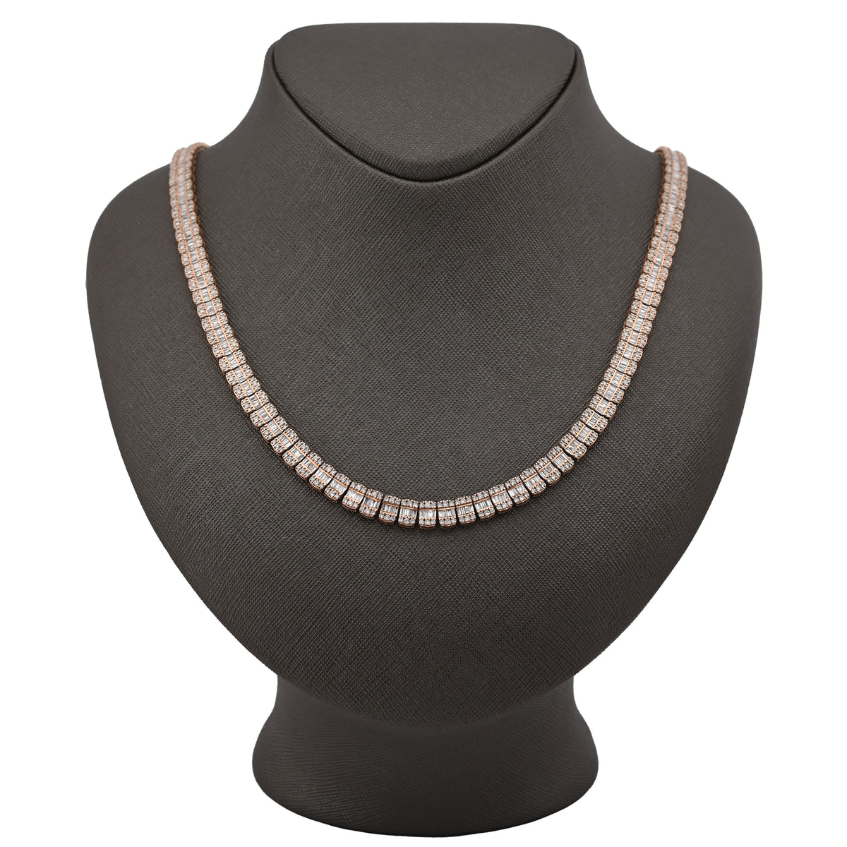 10K Rose Gold 15.4CT Natural Diamond Round/Baguette 7MM tennis Chain 7MM Men Women Necklace