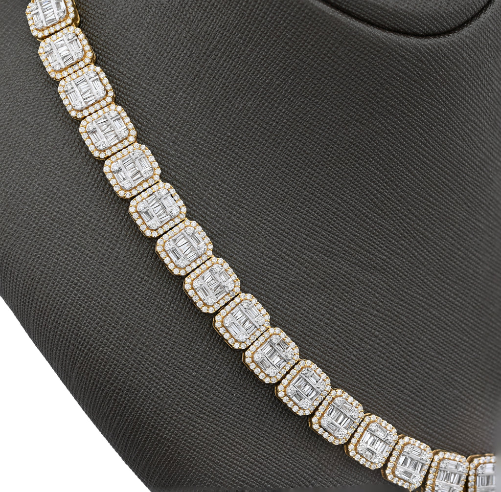 10K Yellow Gold 22.39CT Natural Diamond Baguette/Round 10MM Tennis 22" Chain Men Women 87g Necklace