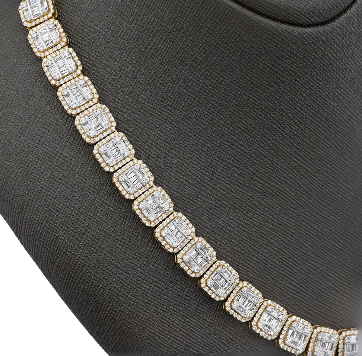 10K Yellow Gold 22.39CT Natural Diamond Baguette/Round 10MM Tennis 22" Chain Men Women 87g Necklace