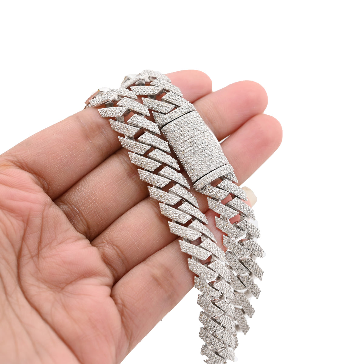 925 Sterling Silver 14.83 CT Natural Diamond 12 MM Snake Cuban Link Necklace 18" Men Chain 96.7 g