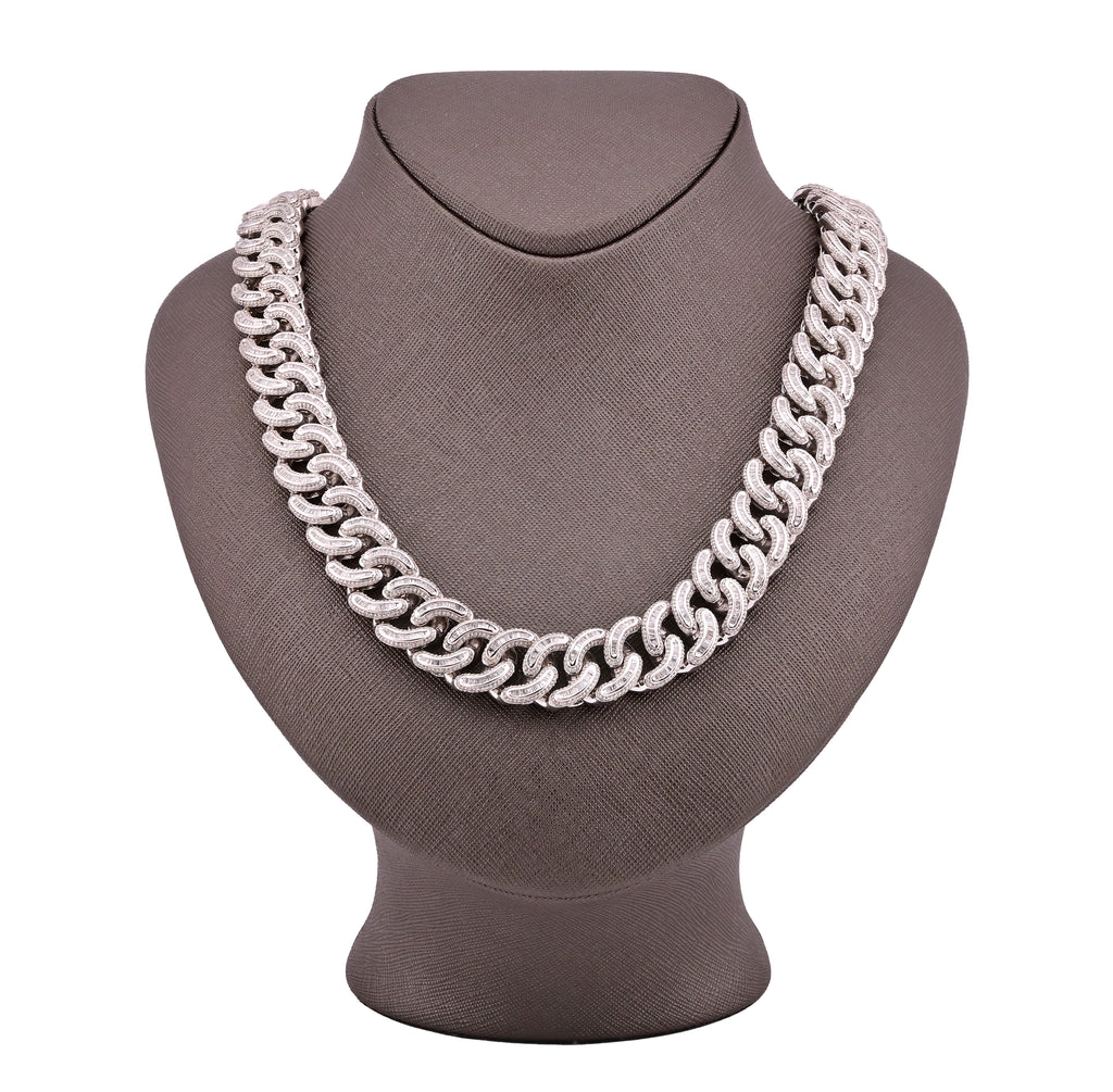 10K White Gold Natural Diamond 26.5 CT Round/Baguette Natural Diamond 17MM Cuban Link Chain 23" Men Necklace